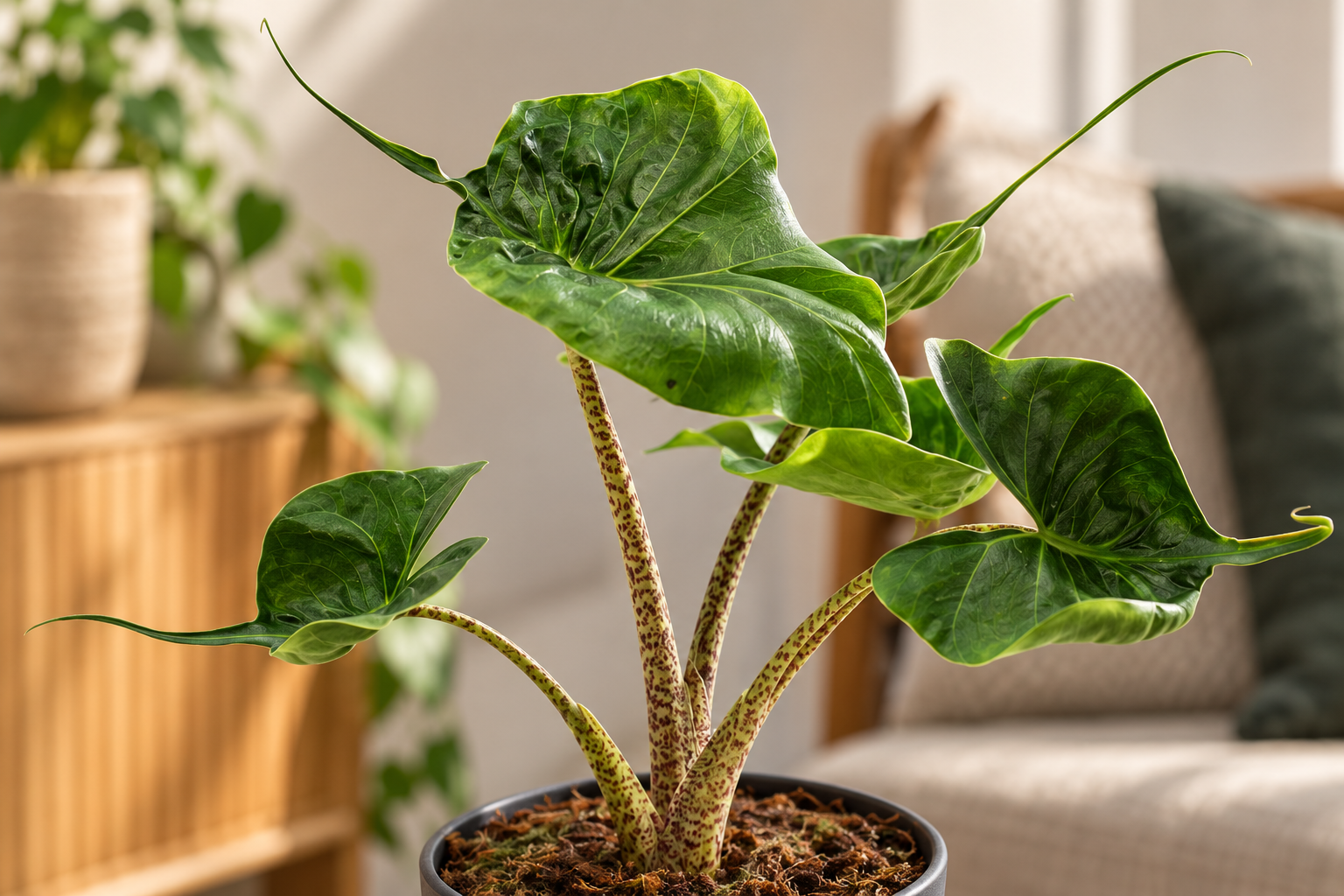Détail agrandi créé par IA d’Alocasia « Stingray »