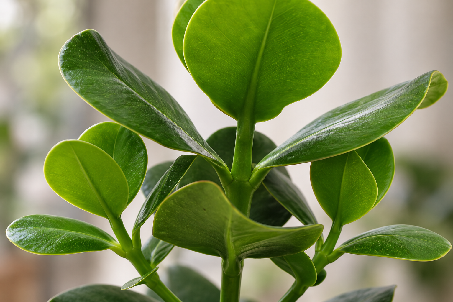Thick opposite pairs of green leaves