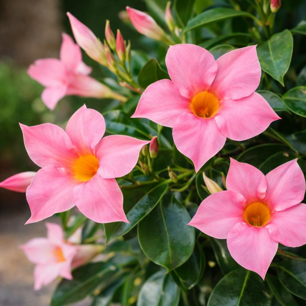 Vue originale de Mandevilla · forme pyramidale rose dans la boutique