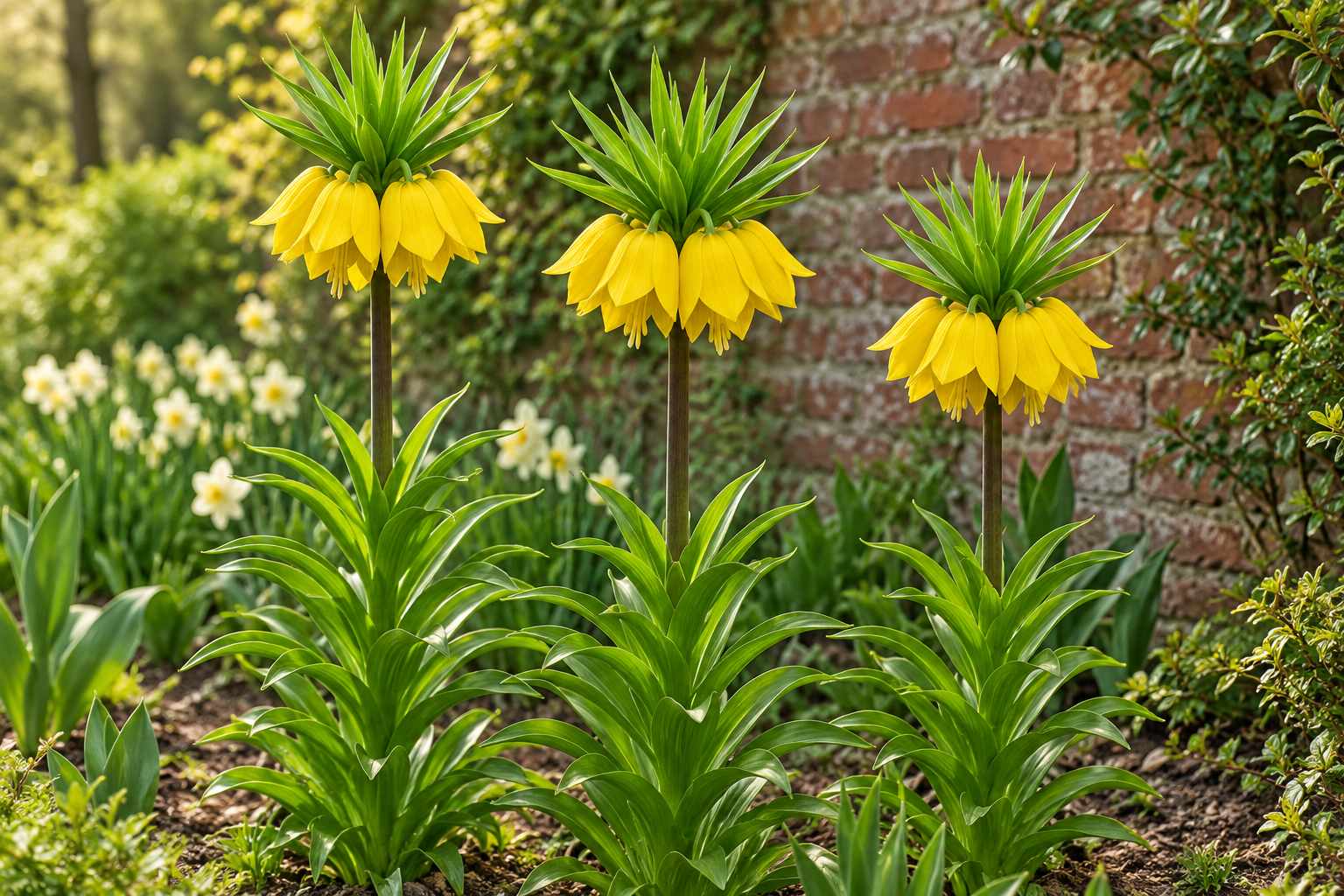 KI-gestaltete Szene von Fritillaria imperialis 'Lutea' am passenden Standort