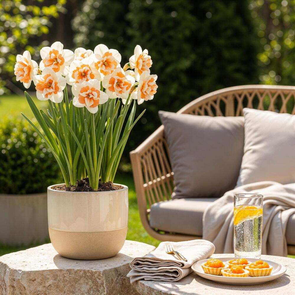 Original-Shopaufnahme: Exotenherz Blumenzwiebeln - Narzisse Narcis Replete - Weiß/Orange (10 Stück) Durchmesser 10-12cm