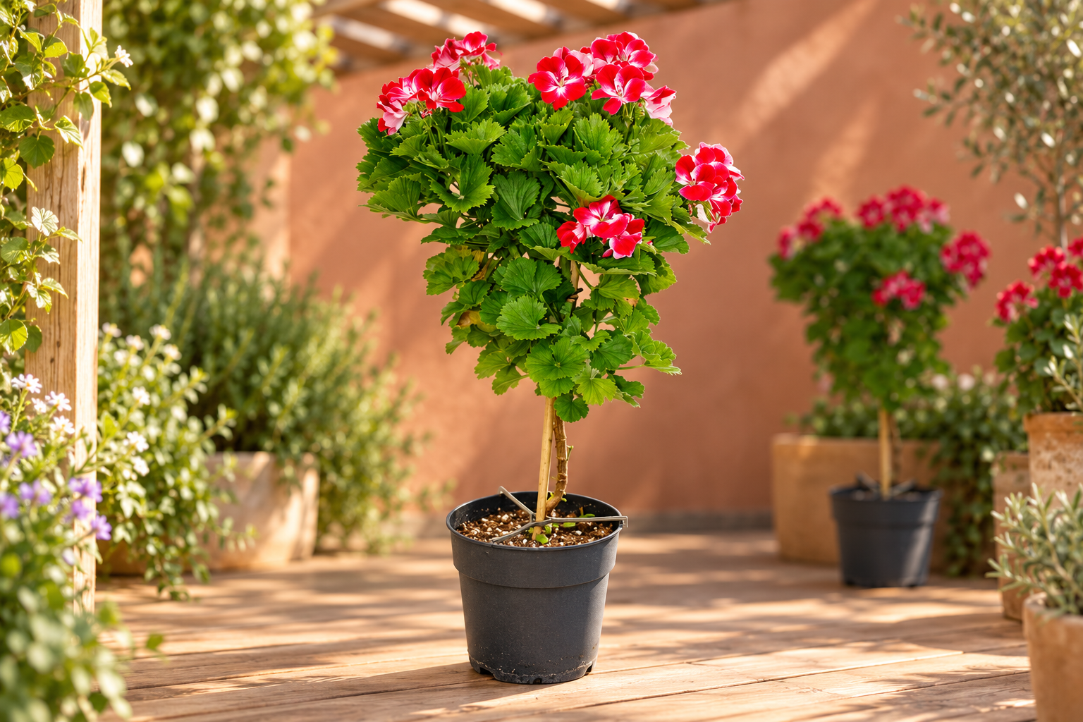 Vue de détail agrandie créée par IA de Pelargonium Grandiflorum Swiss · sélection commerciale de pélargonium royal