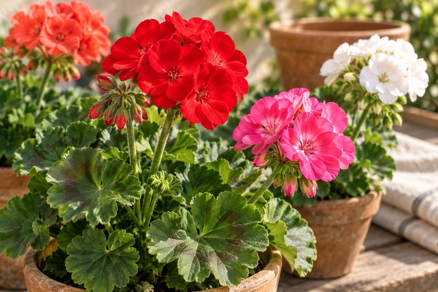Vue de détail agrandie créée par IA de Pelargonium · sélection de variétés Zonale