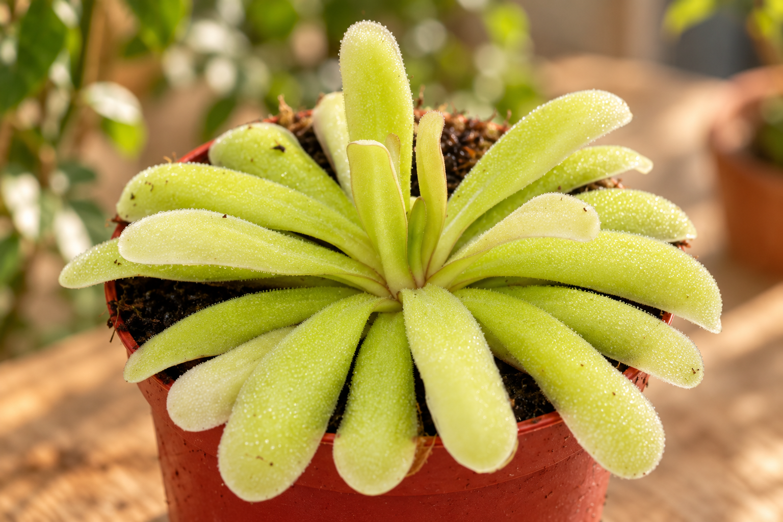 Vergrößerte KI-Detailansicht von Pinguicula 'Anna' · mexikanische Gartenbau-Hybride