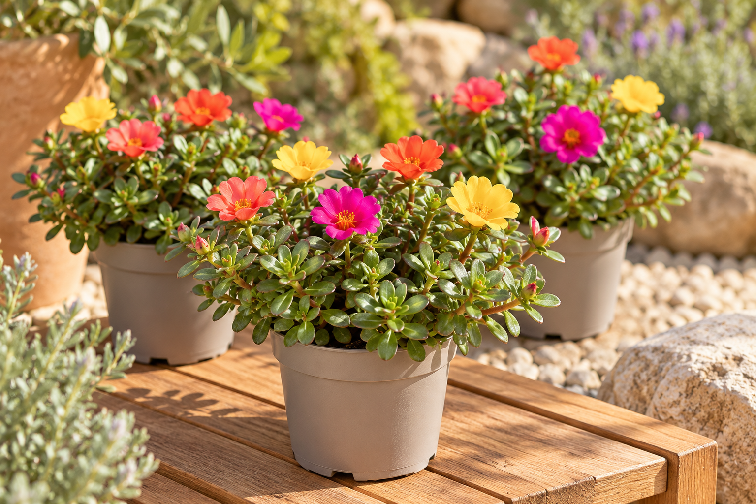Détail agrandi créé par IA de Portulaca oleracea, sélection ornementale Konfetti