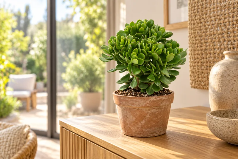 KI-gestaltete Szene mit Crassula Minova in den Proportionen der konkreten Sortimentspflanze