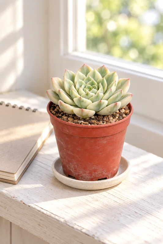 Echeveria Moon Fairy in einer hellen, zur Liefergröße passenden Szene
