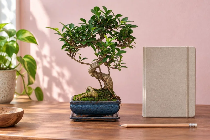 Chinesischer Feigenbaum als Bonsai in einer KI-gestalteten Szene nach dem Original-Shopbild