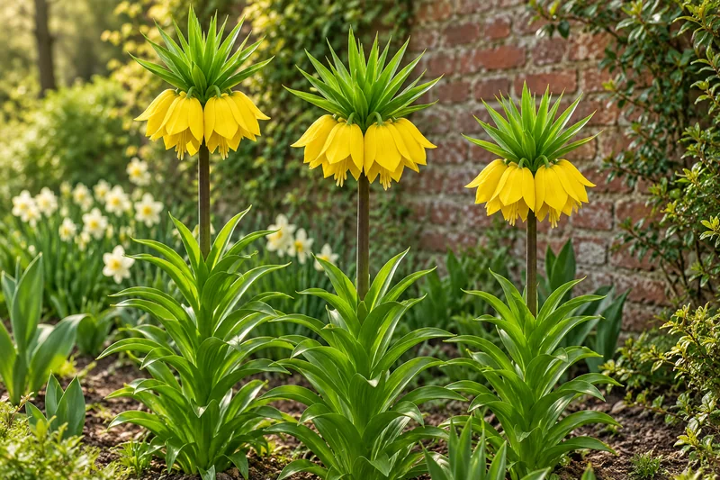 KI-gestaltete Szene von Fritillaria imperialis 'Lutea' am passenden Standort