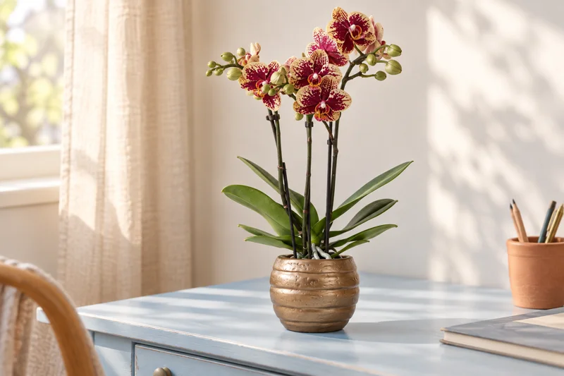 Phalaenopsis Spain in einer hellen warmen KI-Wohnszene