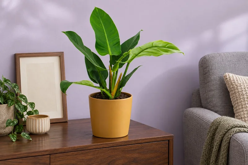 Philodendron Imperial Green in einer KI-gestalteten Szene nach dem Original-Shopbild