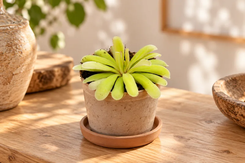 KI-gestaltete Szene mit Pinguicula 'Anna' · mexikanische Gartenbau-Hybride nach der zugehörigen Original-Shopaufnahme