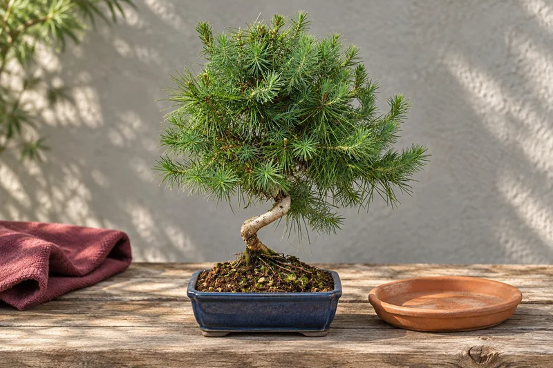 Aleppo-Kiefer als Bonsai in einer KI-gestalteten Szene nach dem Original-Shopbild