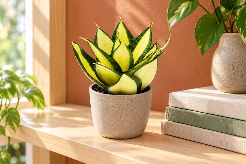 KI-gestaltete Szene von Sansevieria 'Citrine Star' am passenden Standort