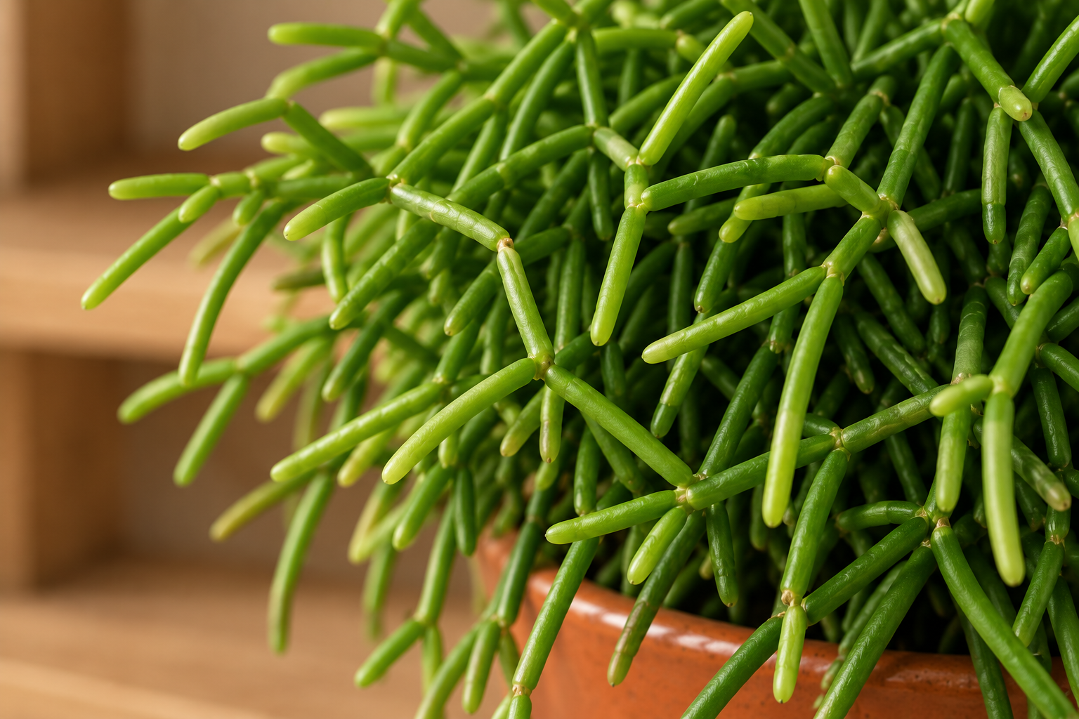 Enlarged AI detail of Rhipsalis baccifera, shop name 'Oasis'
