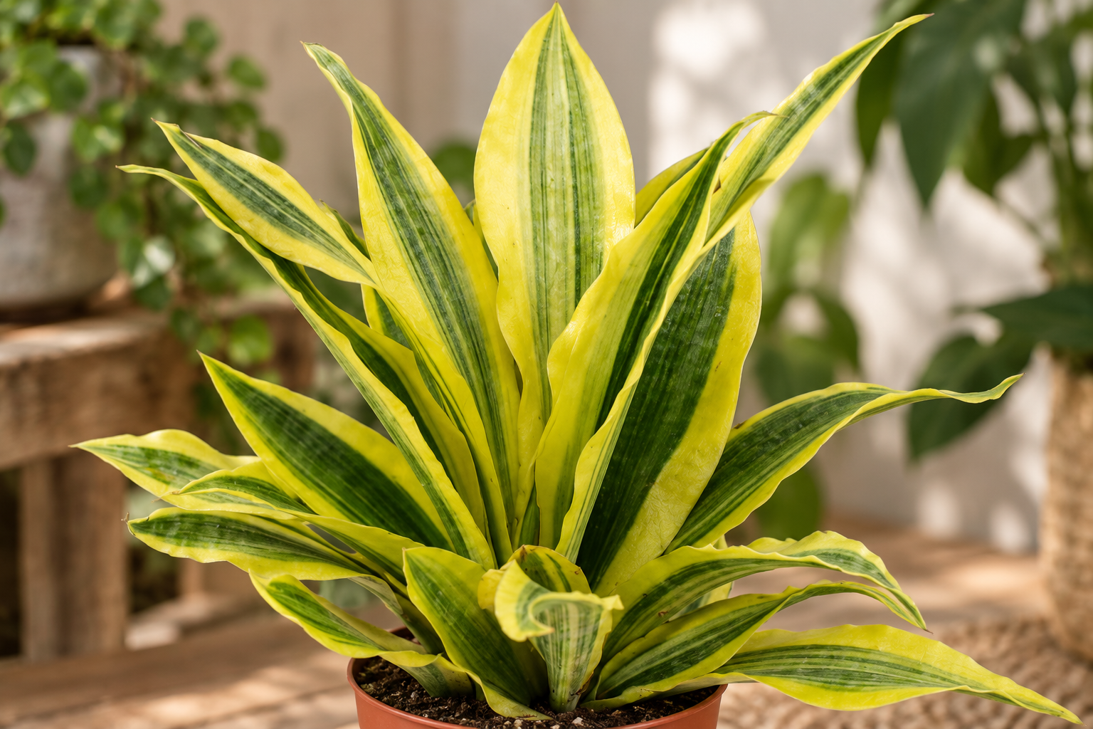 Détail agrandi créé par IA de Sansevieria aubrytiana « Yellowstone »