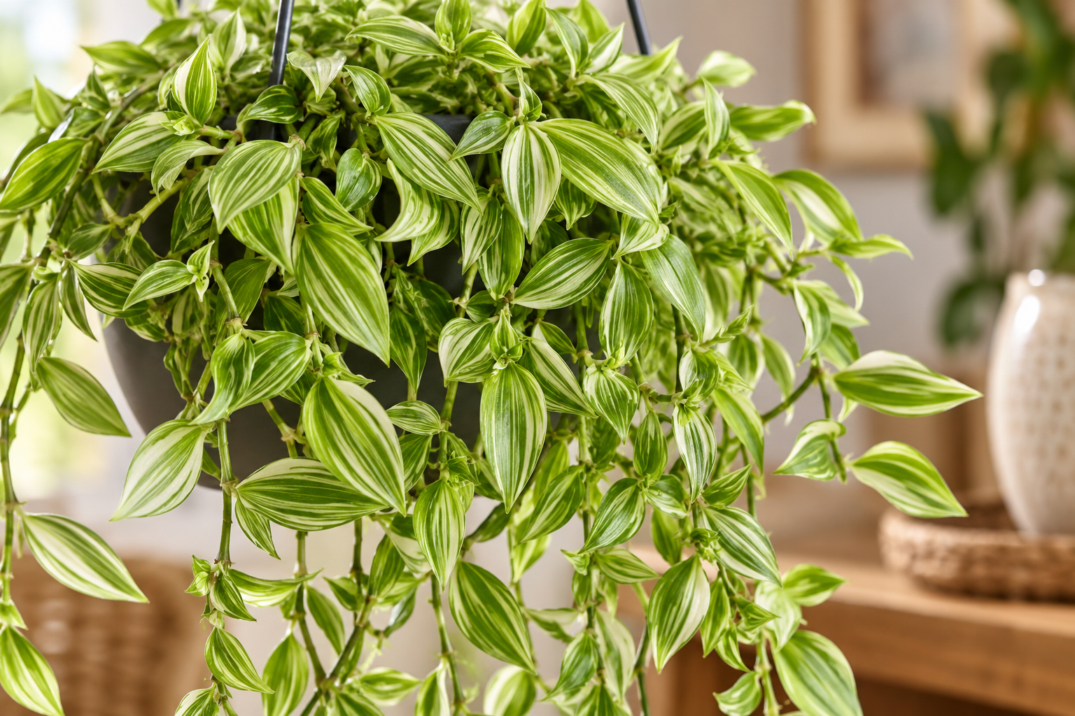 Vergrößerte KI-Detailansicht von Tradescantia fluminensis 'Ivory Hill'