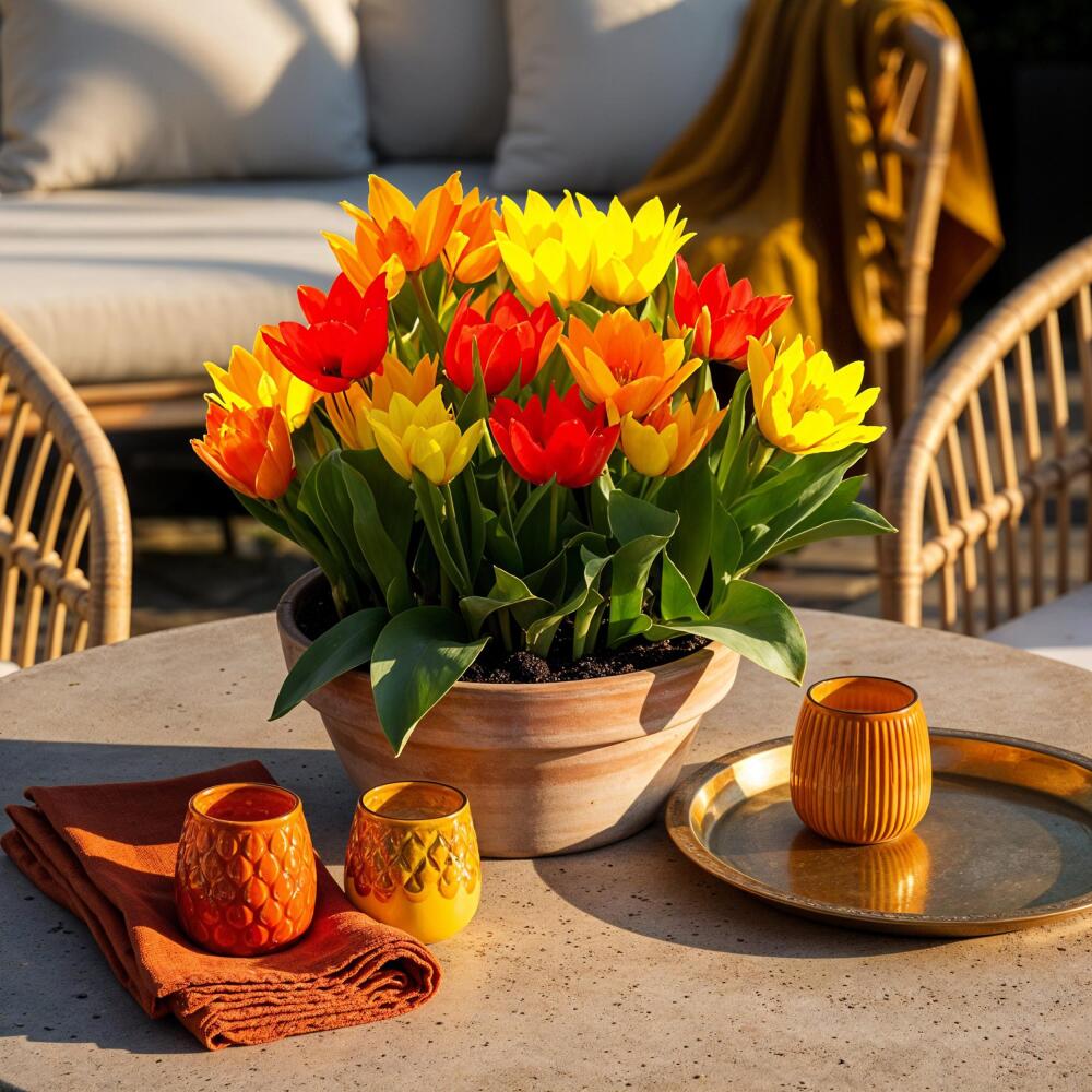 Unverändertes Original-Shopbild der späteren Praestans-Blüte in einer Terrassenschale