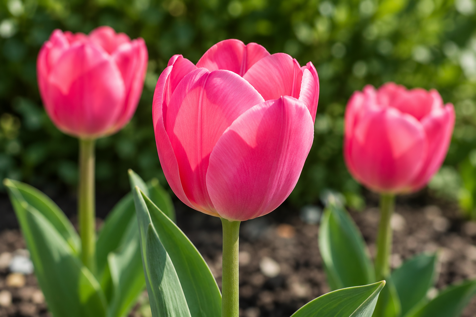 Einfacher pinker Tulpenbecher mit glatten überlappenden Blütenteilen in KI-gestalteter vergrößerter Nahansicht