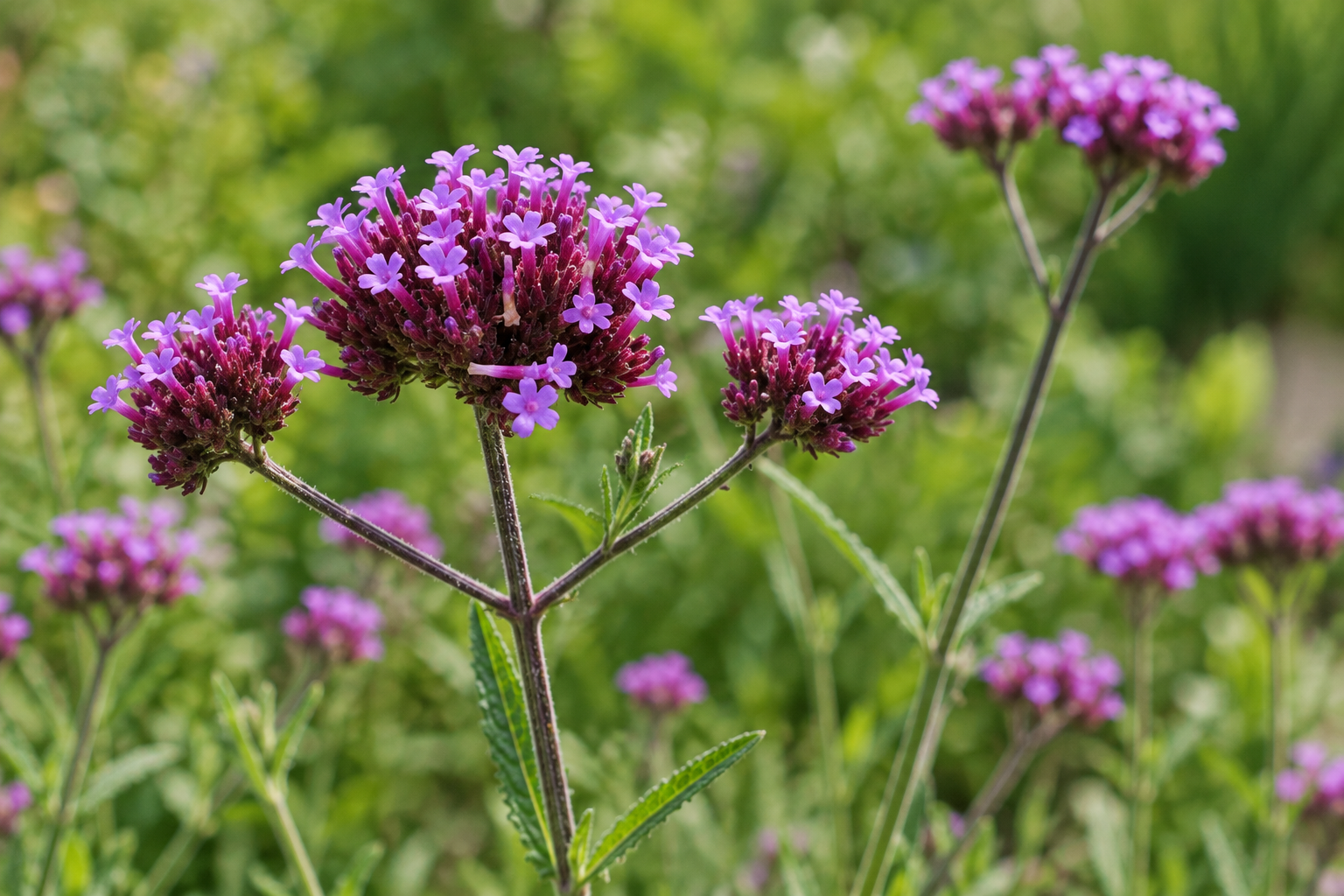 KI-Detail der späteren Gartenblüte: kleine violette Lollipop-Blütenbüschel