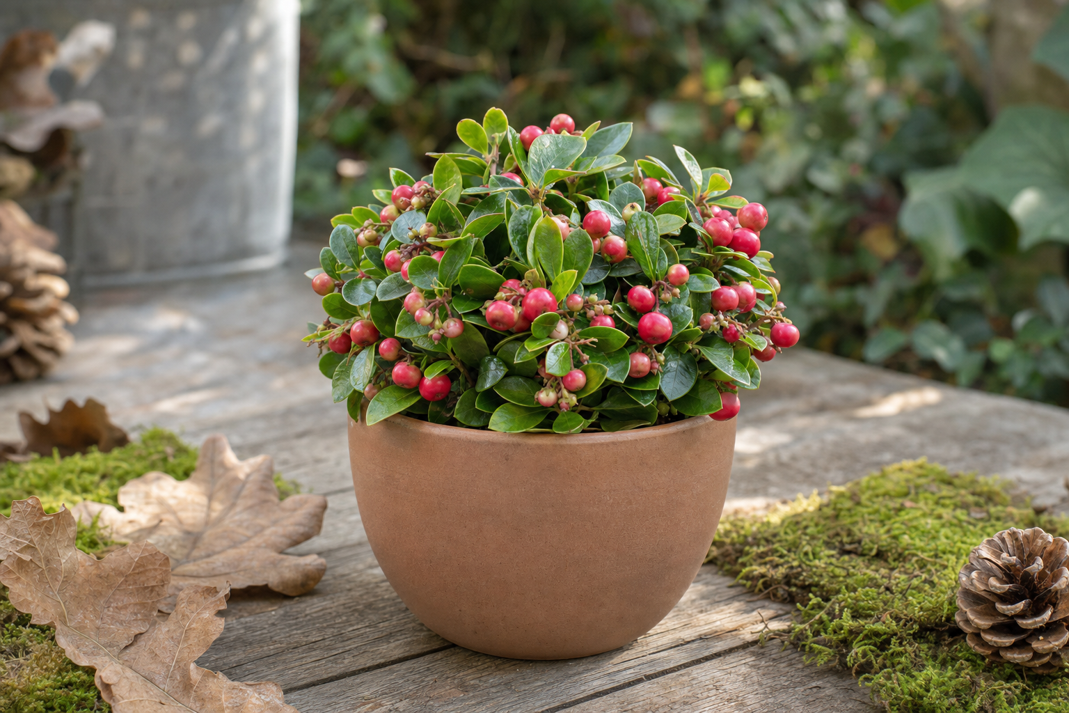 KI-gestaltete Szene: Teppichbeere: kleine rote Winterpunkte für Beet und Kübel – Titelbild